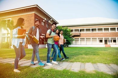 Students on a modern campus